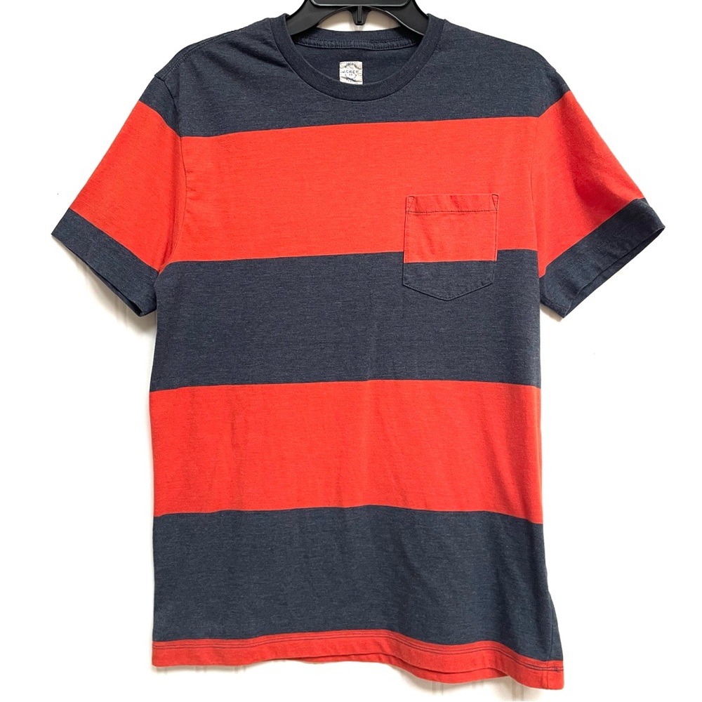 J.Crew Mens VINTAGE Broken In Crewneck T-Shirt Size Medium Slim Fit Navy/Orange
